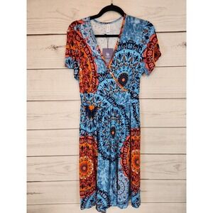Lilbetter Women's Blue Red Orange Floral Fit &‎ Flare Summer Dress Size M NWT